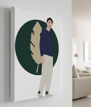 Illustration of a man standing with abstract leaf background