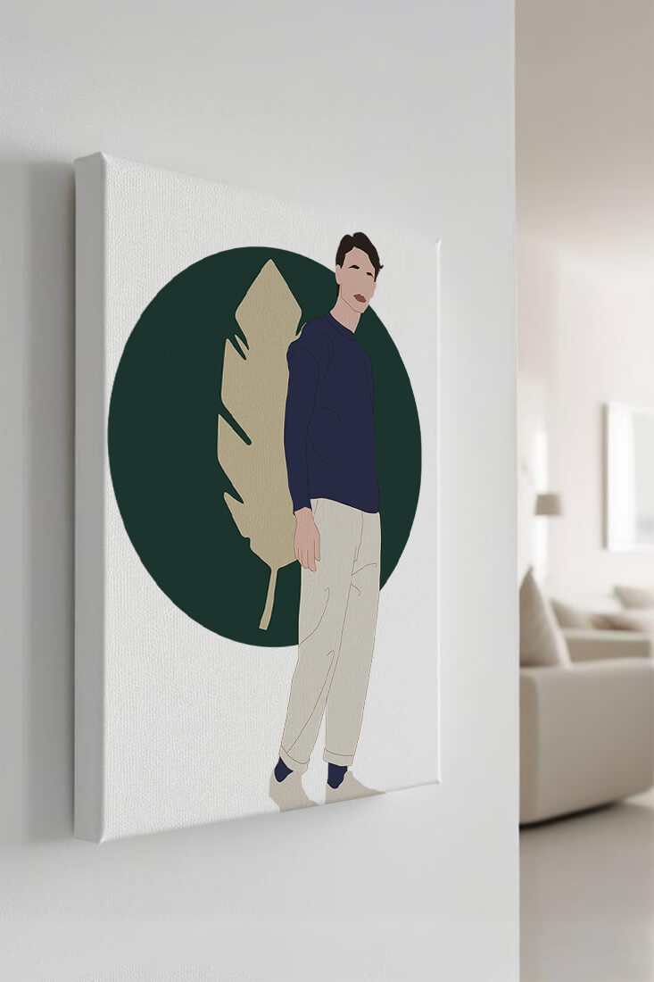 Illustration of a man standing with abstract leaf background