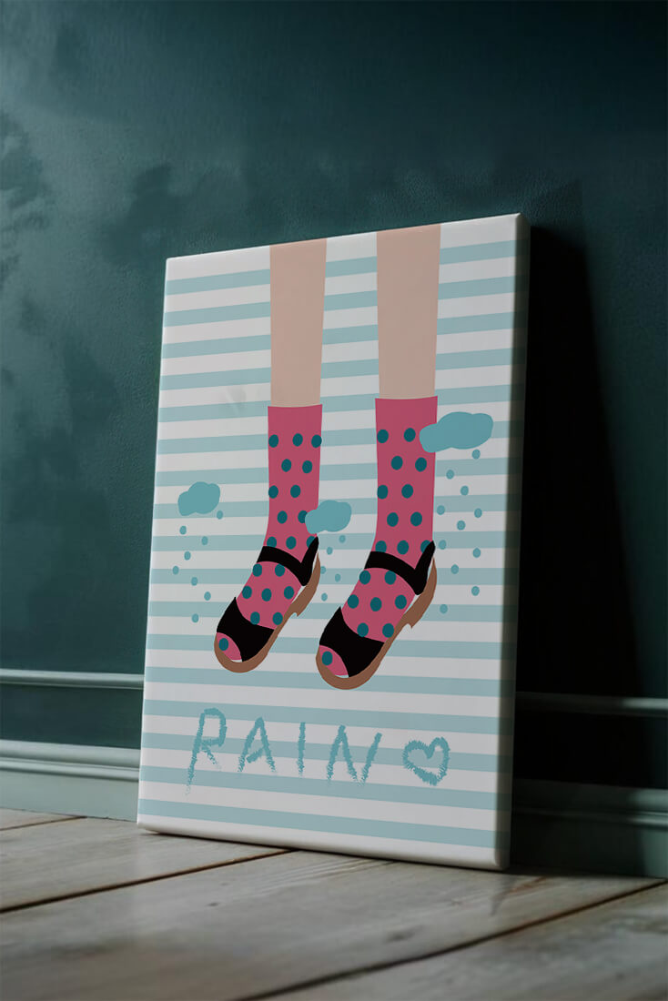 Illustration of polka dot socks and sandals on a striped background
