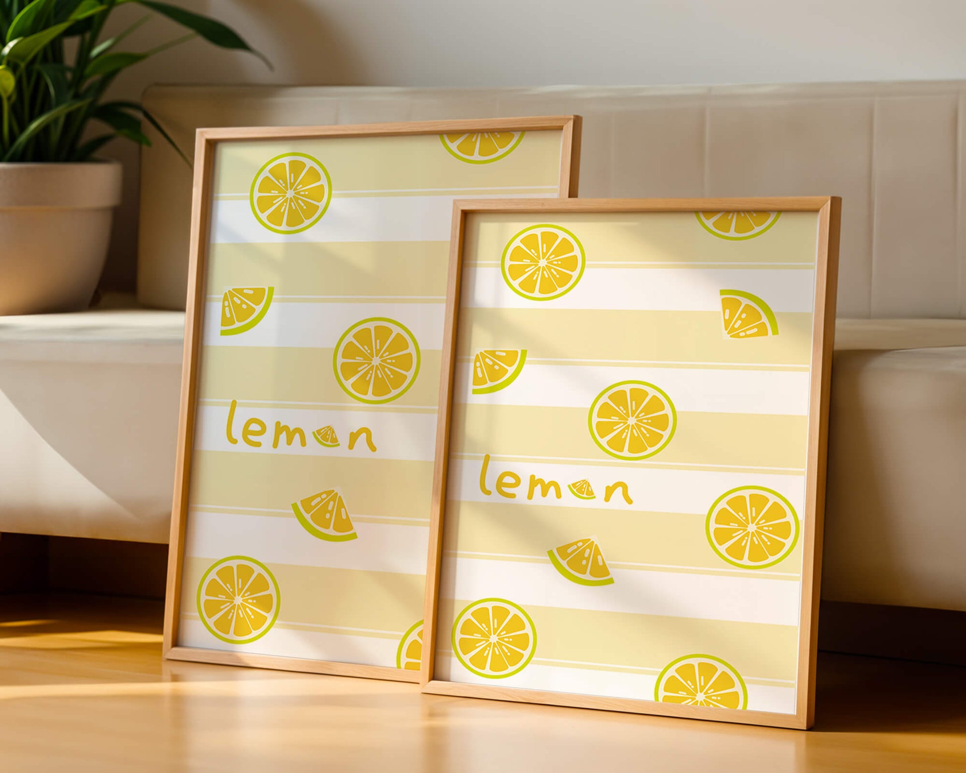 Yellow lemon slices pattern with bold stripes