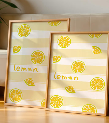 Yellow lemon slices pattern with bold stripes