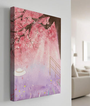 Cherry Blossom Garden with Spring Flowers and Sunlight