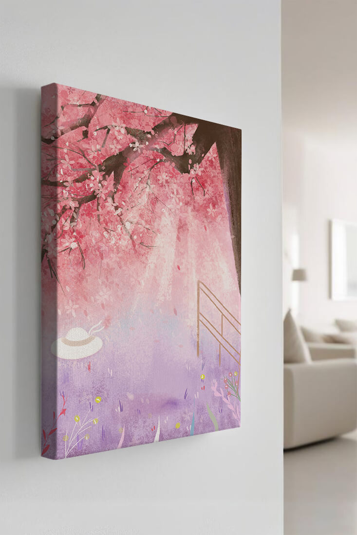 Cherry Blossom Garden with Spring Flowers and Sunlight