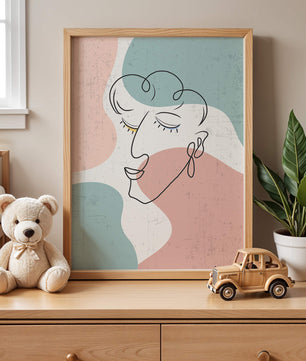 Abstract Line Art Face On Pastel Background - Mi tienda