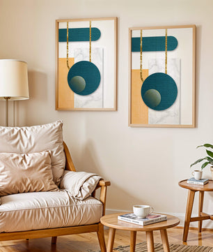 Abstract geometric design with gold accents and textured elements