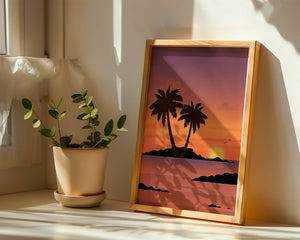 Sunset Over Tropical Island with Palm Trees and Birds - Mi tienda