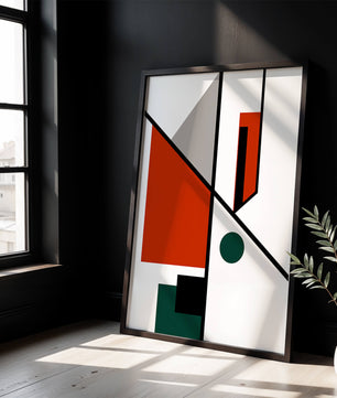Geometric Abstract Art with Red and Green Accents