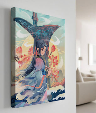Art fantastique élégant : femme en tenue traditionnelle avec fond floral