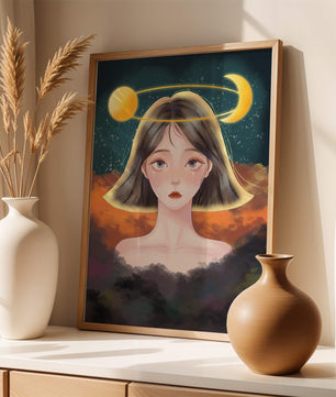 Surreal portrait of a girl with celestial elements