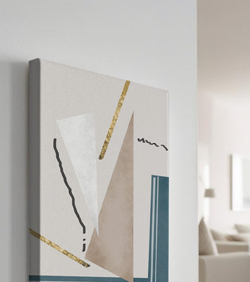 Abstract geometric artwork featuring gold elements