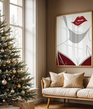 Minimalist Art with Red Lips and Elegant Dress - Mi tienda