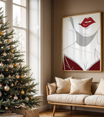 Minimalist Art with Red Lips and Elegant Dress