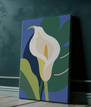 Ilustración floral abstracta con fondo verde y azul