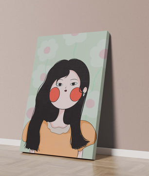 Charmante illustration d'une jeune femme avec un fond floral