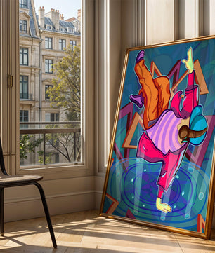 Colorful breakdancer in dynamic urban artwork