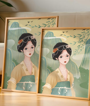 Traditional Asian Art Featuring Woman with Jewel Embellishments