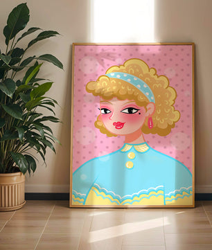 Retro pop art style portrait with polka dot background