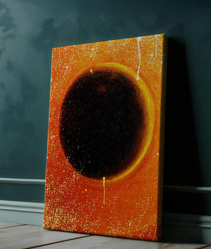 Abstract Representation of a Solar Eclipse with Vibrant Orange and Black Contrast
