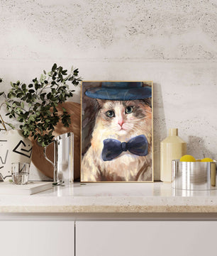Gato encantador con traje formal, sombrero y corbata de moño
