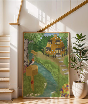Paysage charmant avec une maison unique et un jardin luxuriant