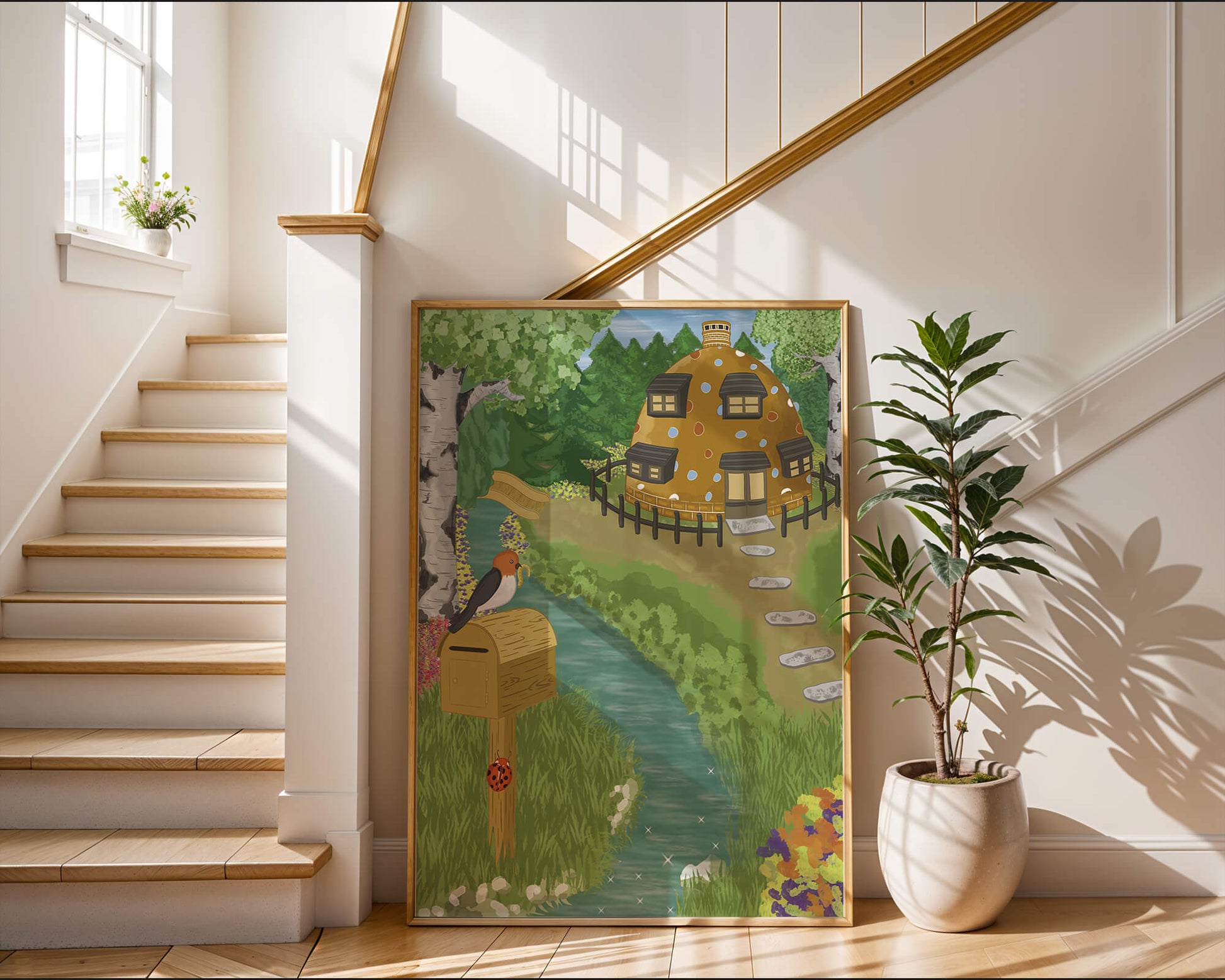Paysage charmant avec une maison unique et un jardin luxuriant