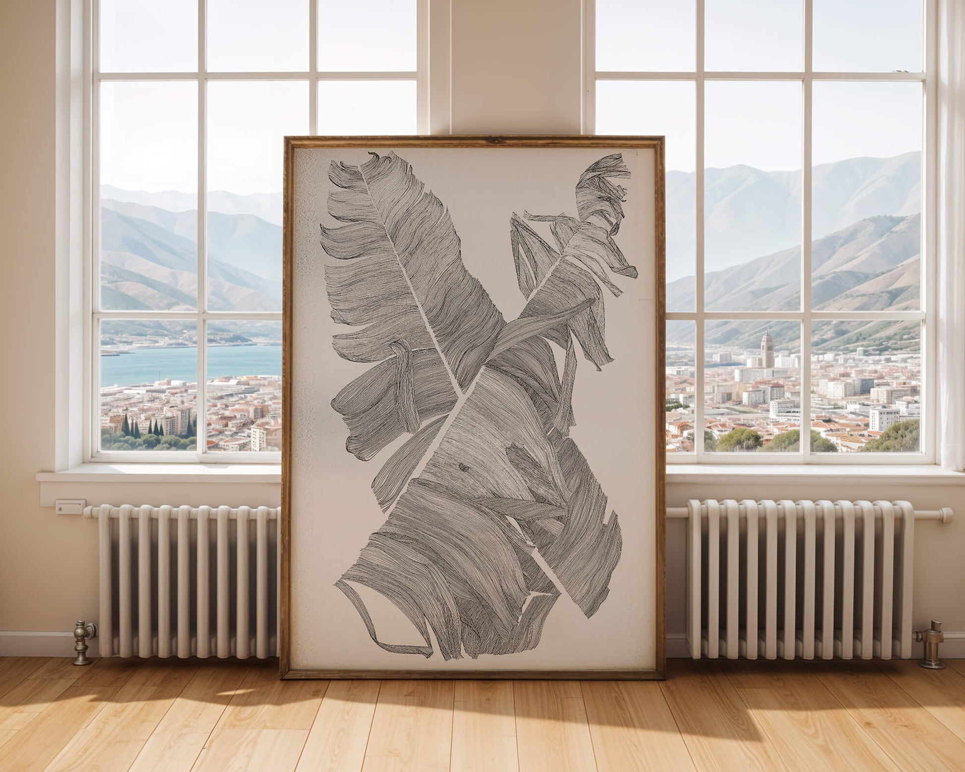 Monochrome Abstract Illustration of Overlapping Leaves