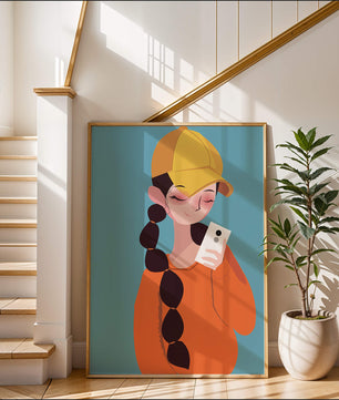 Colorful illustration of a girl with a smartphone