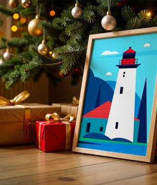 Illustration moderne d'un phare avec des couleurs vives
