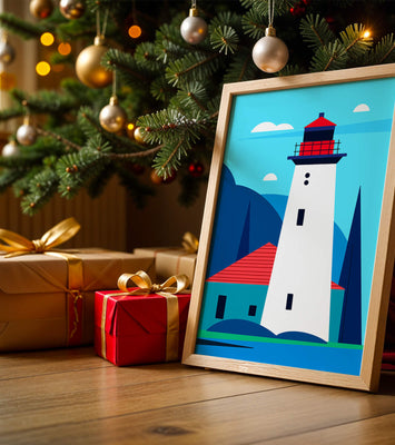 Modern illustration of a lighthouse with vibrant colors