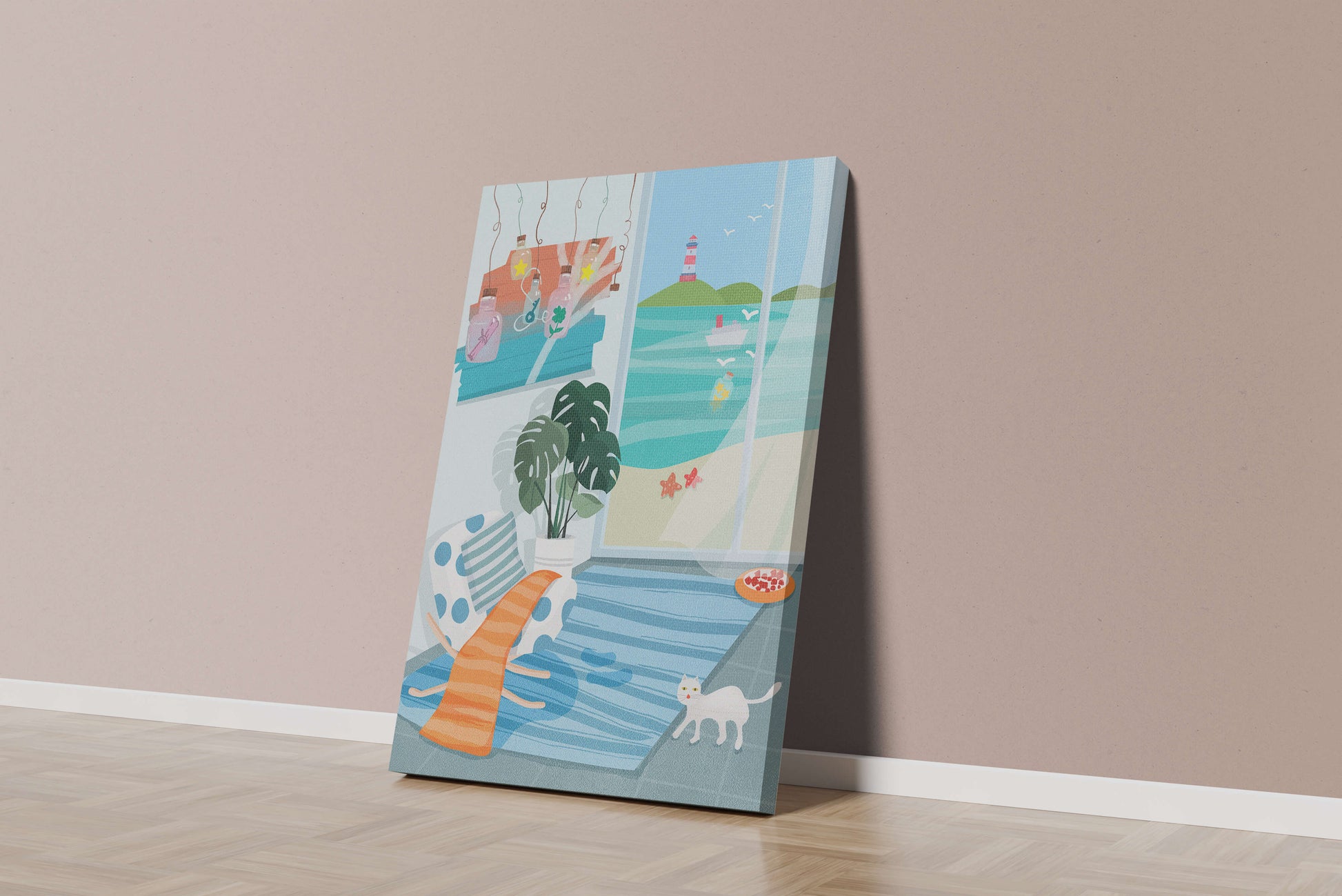 Cozy Room with Sea View and Lighthouse through the Window