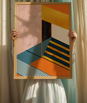 Abstraktes geometrisches Design mit Marmor- und Goldtexturen