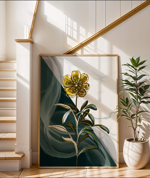 Elegant golden flower art with abstract background