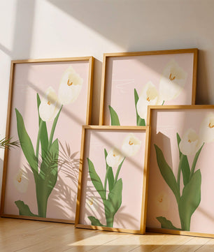 Elegant white tulips illustration on pastel background
