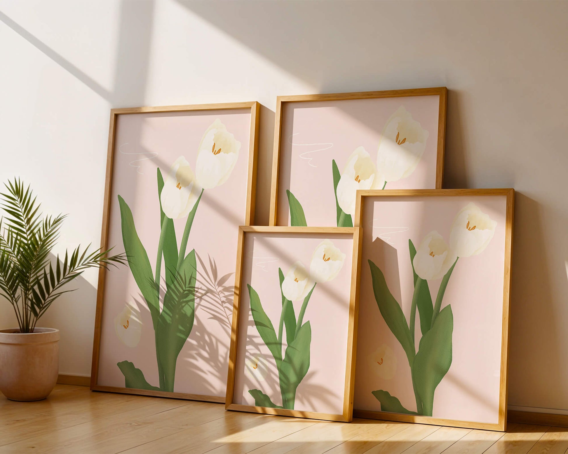 Elegant white tulips illustration on pastel background