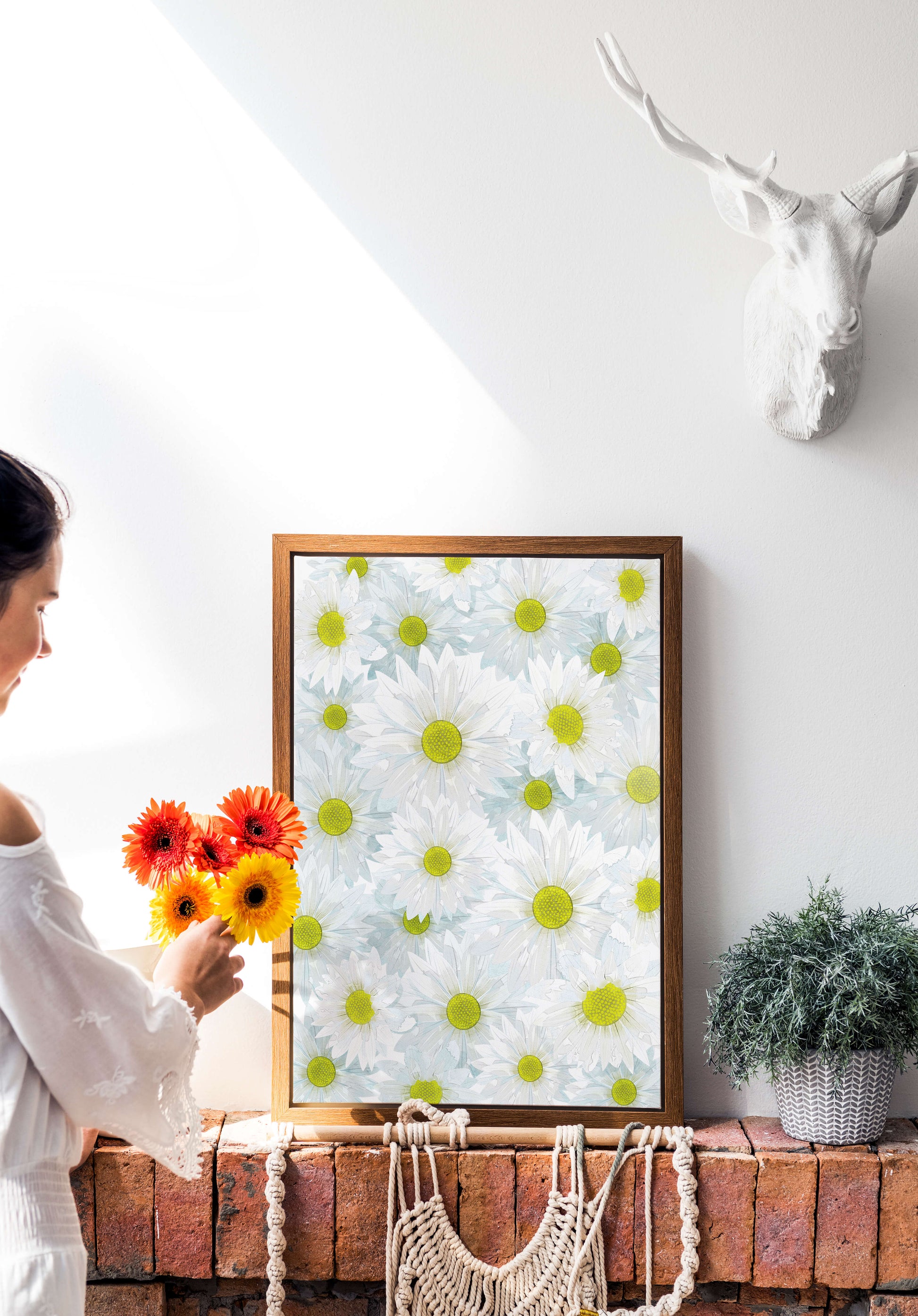 White Daisies Pattern with Yellow Centers