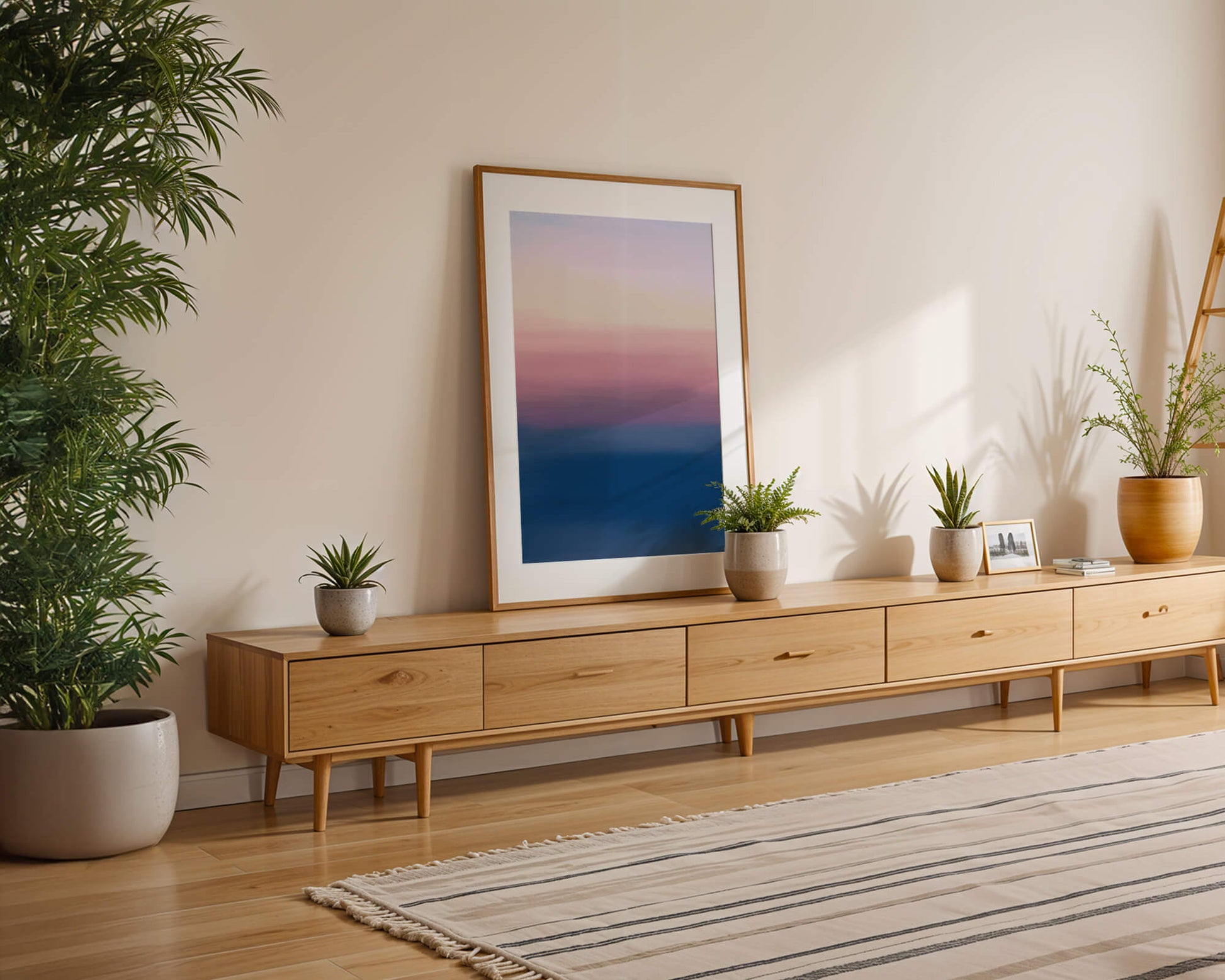 Atardecer abstracto y tranquilo sobre el océano con cielo degradado