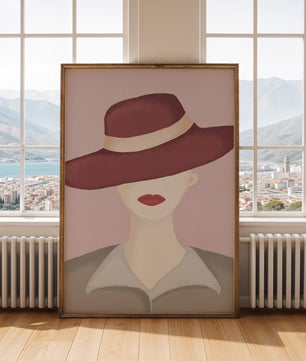Stylish Woman in Vintage Hat with Minimalist Fashion Art
