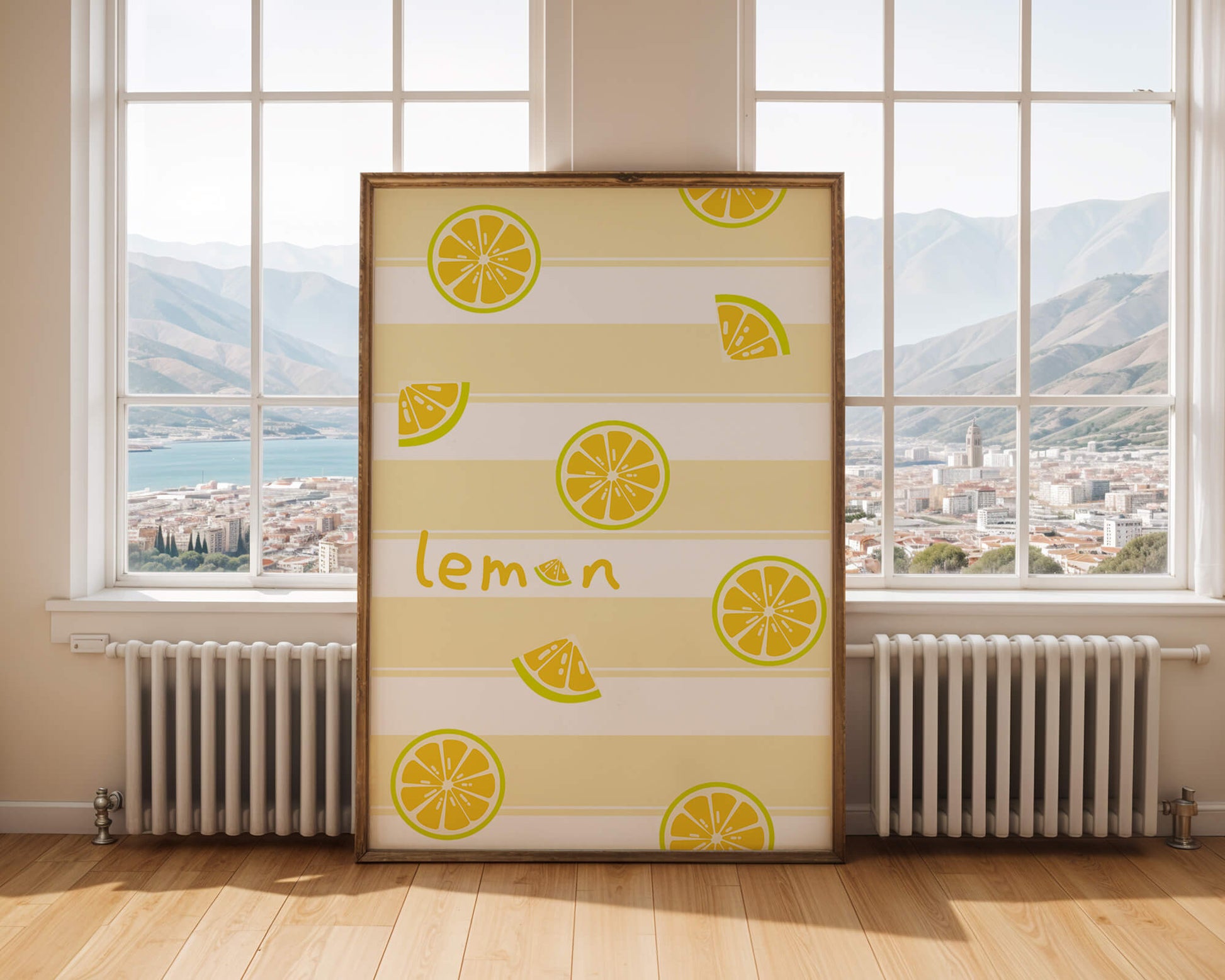 Yellow lemon slices pattern with bold stripes