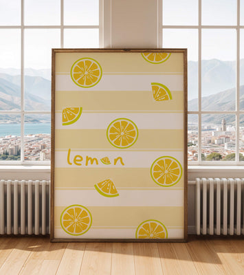 Yellow lemon slices pattern with bold stripes