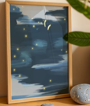 Ciel nocturne abstrait avec lucioles lumineuses