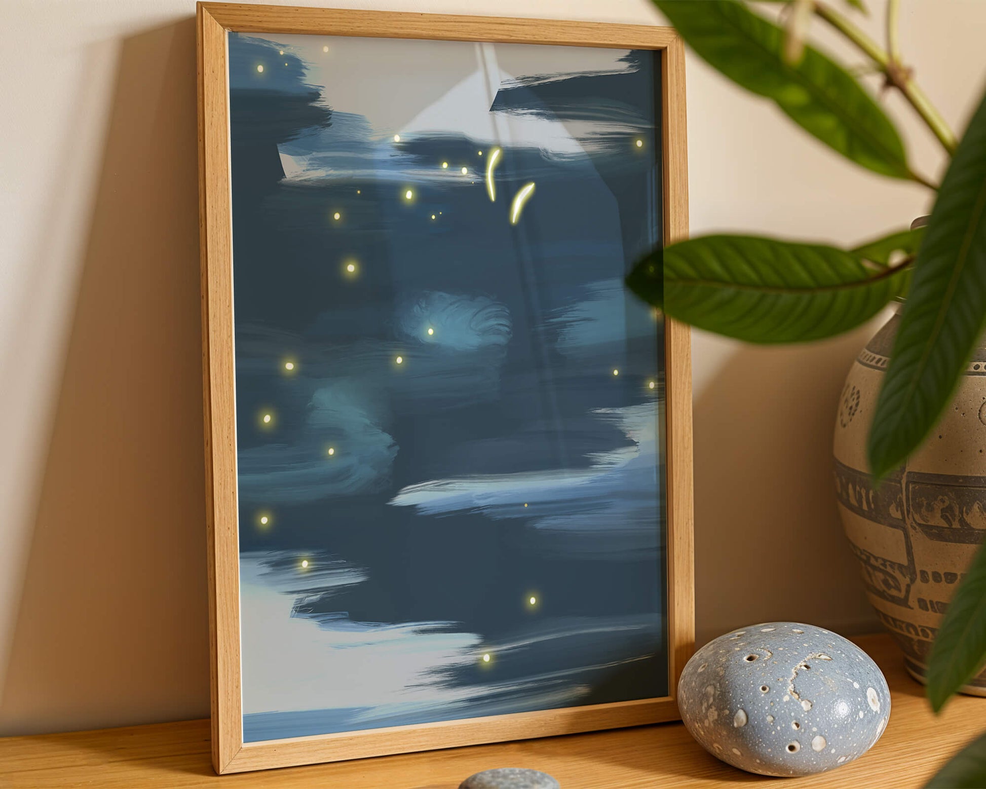 Ciel nocturne abstrait avec lucioles lumineuses