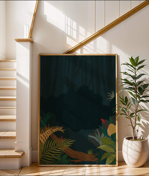 Illustrated Jungle Landscape with Lush Foliage
