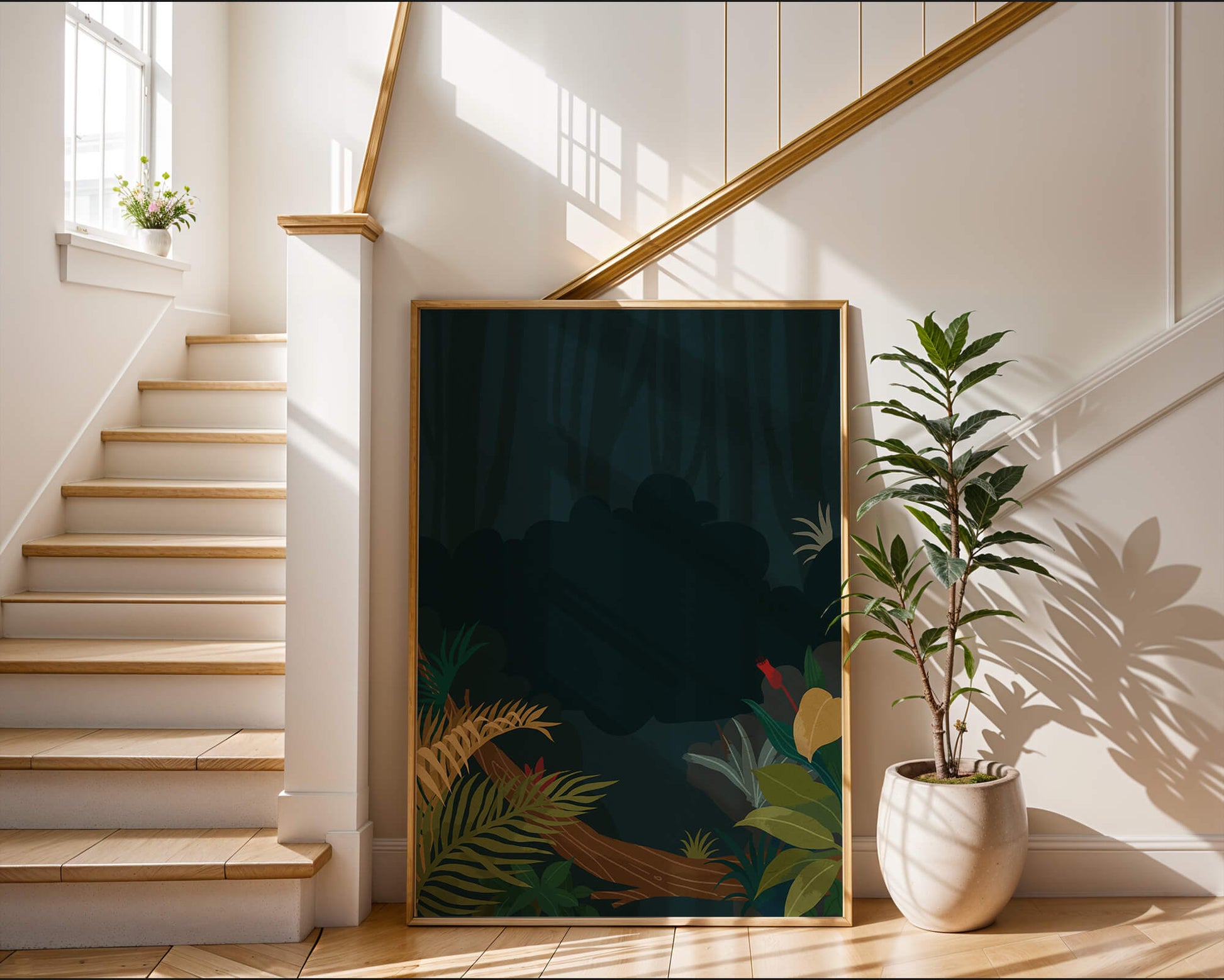 Illustrated Jungle Landscape with Lush Foliage