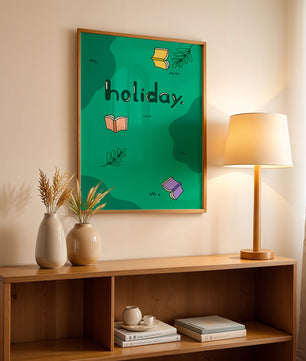 Diseño temático de vacaciones colorido con libros y hojas