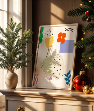 Abstraktes Blumendesign mit bunten geometrischen Formen
