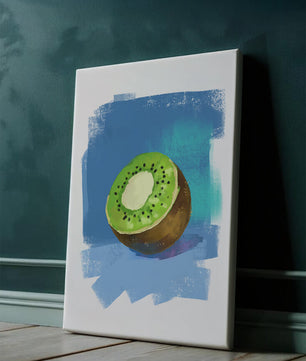 Illustration of a kiwi with a textured blue background