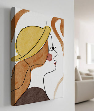 Retrato de línea moderna de una mujer con sombrero y colores vibrantes
