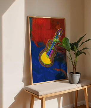 Vibrant abstract guitar illustration with bold colors