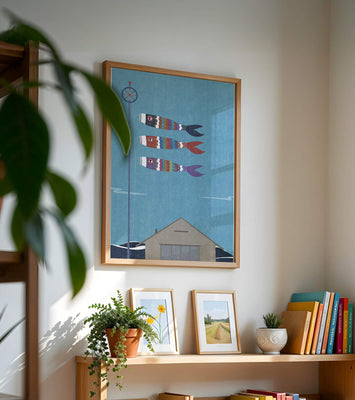 Colorful Koi Nobori Fish Flags Against Blue Sky