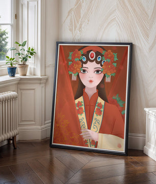 Traditional Asian Portrait with Floral Headdress and Elegant Garments - Mi tienda